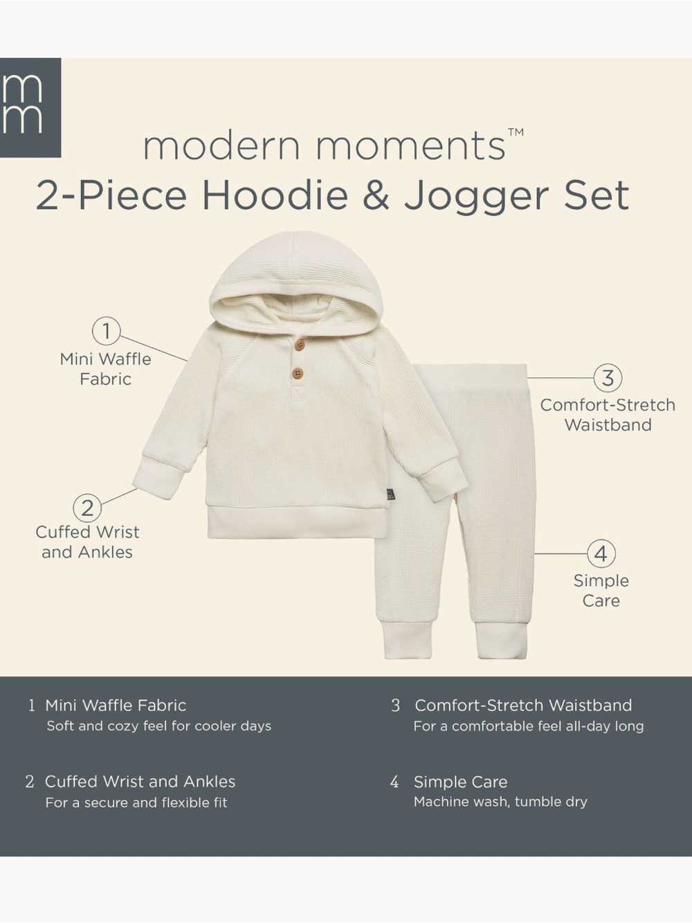 Gerber Modern Moments Waffle Cream 2-Piece Hoodie & Jogger Set
